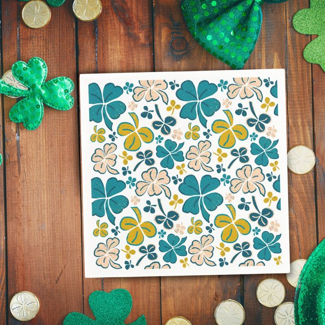 Serviette En Papier Verte Lucky Shamrock Clover Saint Patrick`s Day (Créateur téléchargé)