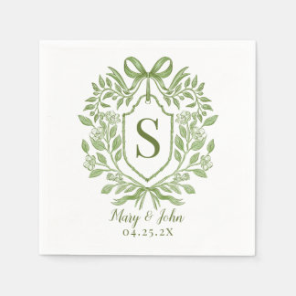 Serviette En Papier Verte Monogram Mariage Cocktail Napkins avec Bow