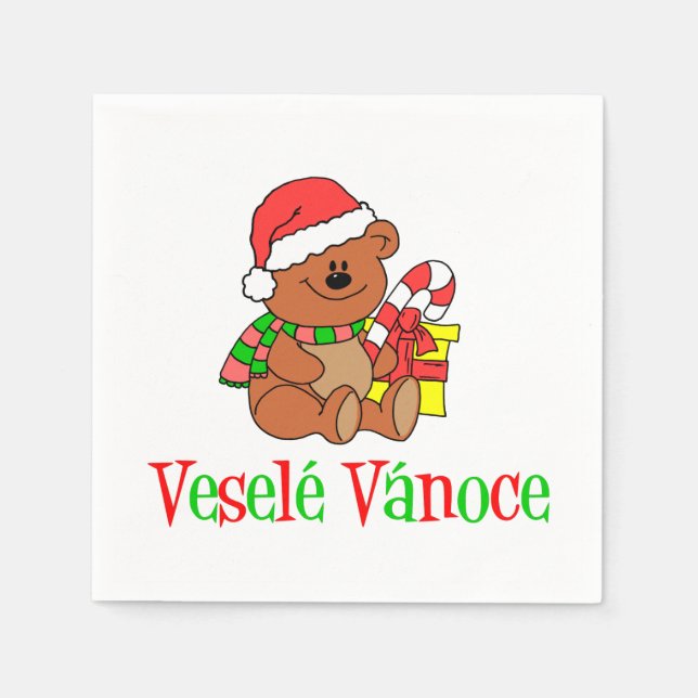 Serviette En Papier Vesele Vanoce Tchèque Ours de Noël (Devant)