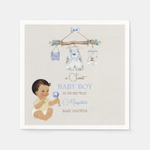 Serviette En Papier Vêtements de bébé Baby shower de garçon bleu ivoir