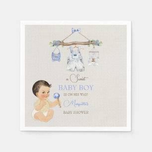 Serviette En Papier Vêtements de bébé Baby shower de garçon bleu ivoir