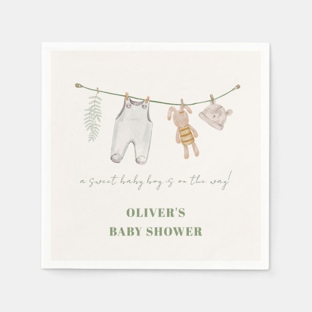 Serviette En Papier Vêtements de bébé garçon boho vert sauge mignons p (Devant)