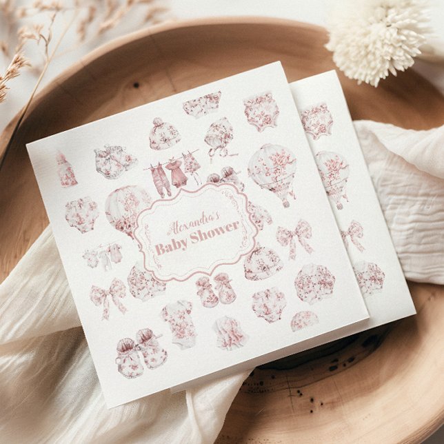 Serviette En Papier Vêtements Roses Toile De Jouy Baby shower (Créateur téléchargé)