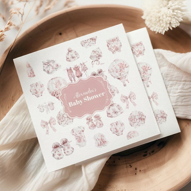 Serviette En Papier Vêtements Roses Toile De Jouy Baby shower (Créateur téléchargé)