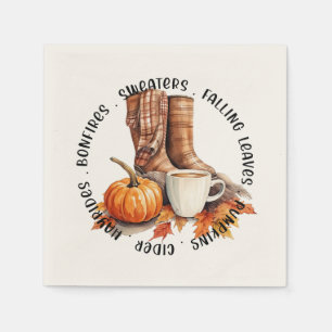 Serviette En Papier Vibes D'Automne Cosy - Bottes, Épices Citrouilles,