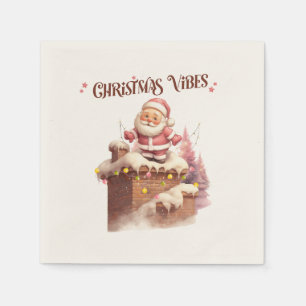 Serviette En Papier Vibes de Noël rose Père Noël