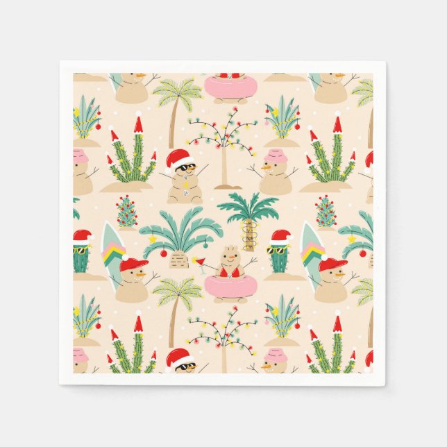 Serviette En Papier Vibes de vacances tropicales Motif de Noël (Devant)