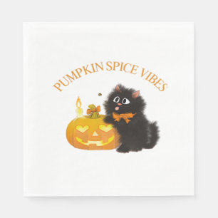 Serviette En Papier Vibes d'épices citrouilles, Halloween, chat noir,