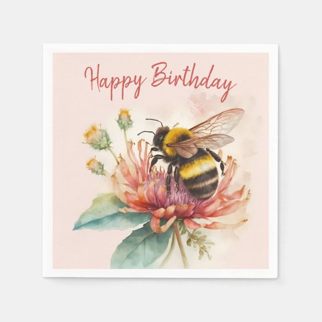 Serviette En Papier Vibes d'été Aquarelle Bumblebee Joyeux anniversair (Devant)