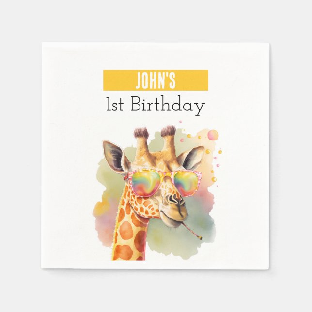 Serviette En Papier Vibes d'été Aquarelle Giraffe - Anniversaire (Devant)