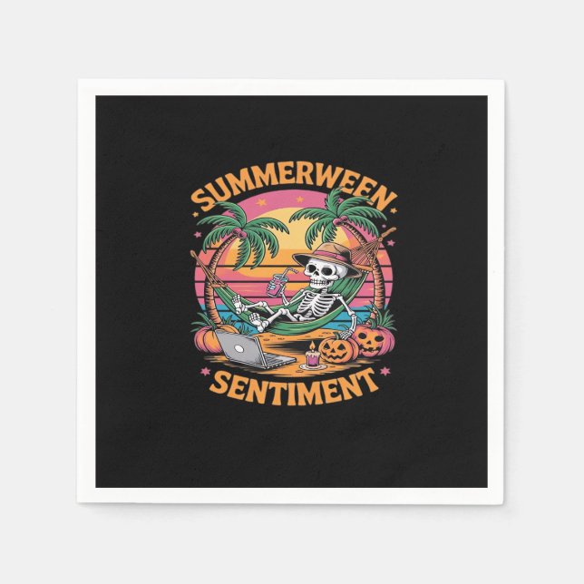 Serviette En Papier Vibes d'été, Squelette vacances d'été, été (Devant)