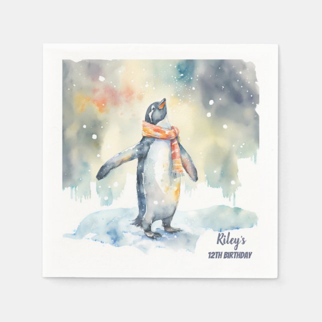 Serviette En Papier Vibes d'hiver Penguin Neige - fête d'anniversaire  (Devant)