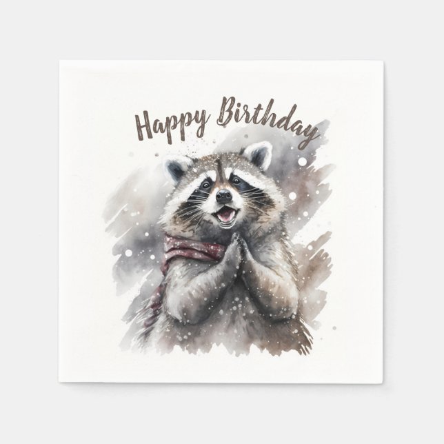 Serviette En Papier Vibes d'hiver Raccoon - fête d'anniversaire - (Devant)