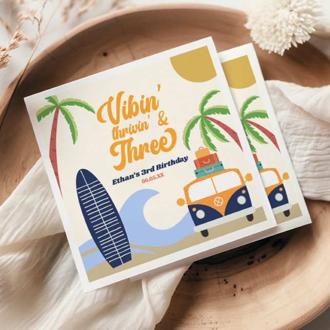 Serviette En Papier Vibin' & Trois Surfs Bleu 3ème anniversaire fête (Créateur téléchargé)