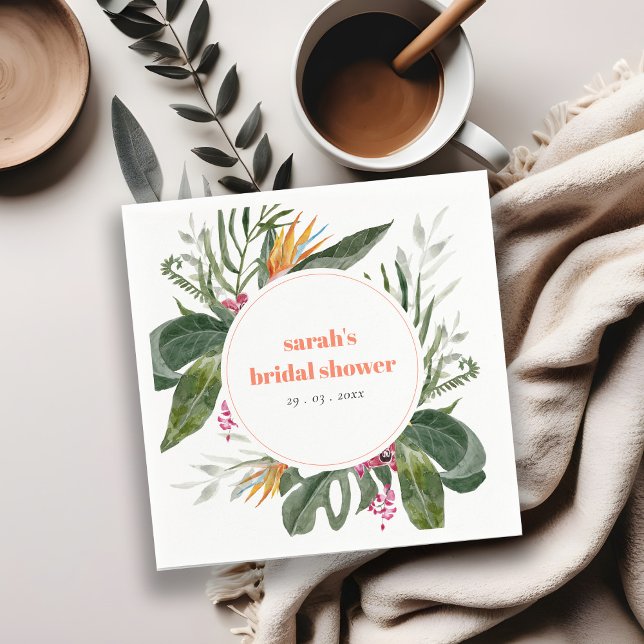 Serviette En Papier Vibrant Blush Boho Tropical Floral Fête des mariée (Créateur téléchargé)