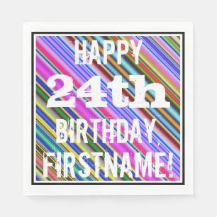 Serviette En Papier Vibrant, coloré 24ème anniversaire + Nom personnal