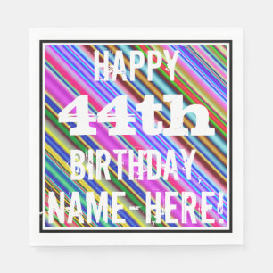 Serviette En Papier Vibrant, coloré 44ème anniversaire + Nom personnal