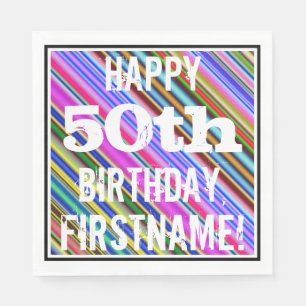 Serviette En Papier Vibrant, coloré 50e anniversaire + Nom personnalis