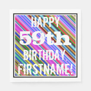 Serviette En Papier Vibrant, coloré 59e anniversaire + Nom personnali