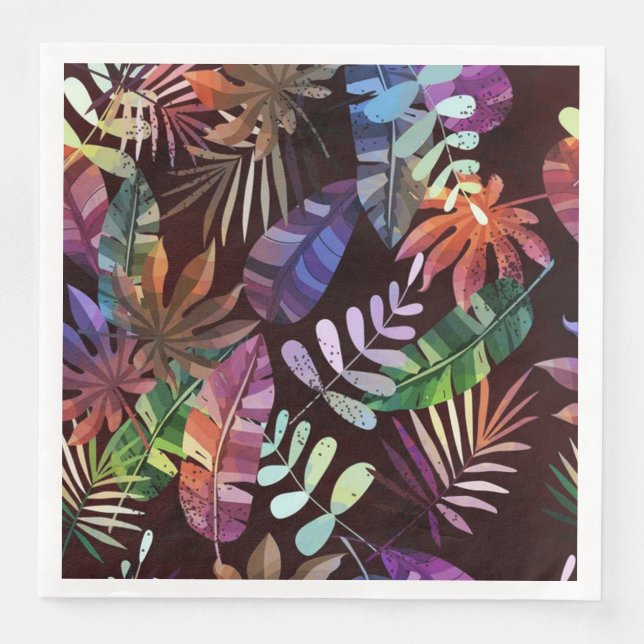 Serviette En Papier Vibrant Dark Tropical Leaf Pattern Paper Napkin (Devant)