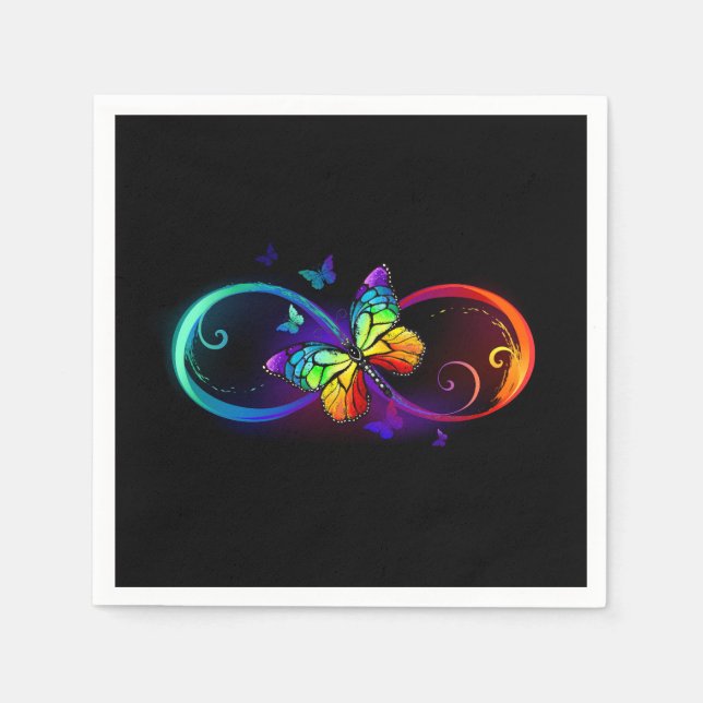 Serviette En Papier Vibrant infinity with rainbow butterfly on black (Devant)