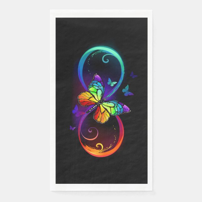 Serviette En Papier Vibrant infinity with rainbow butterfly on black (Devant)