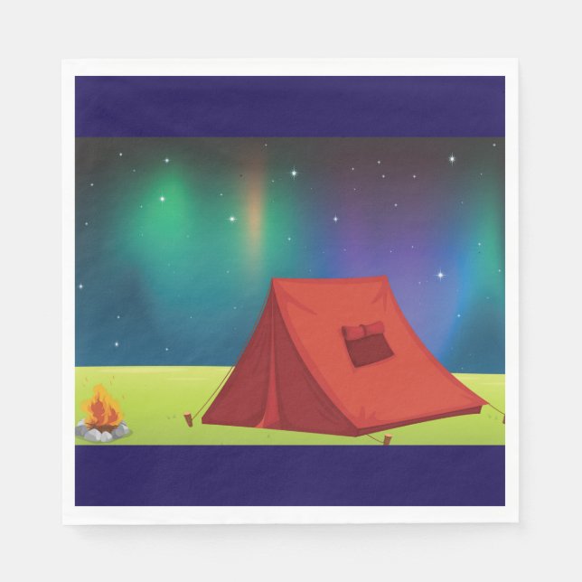 Serviette En Papier Vibrant Northern Lights Camping Tent Night (Devant)