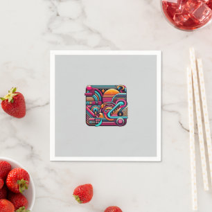 Serviette En Papier "Vibrant Retro Neon Geometry"