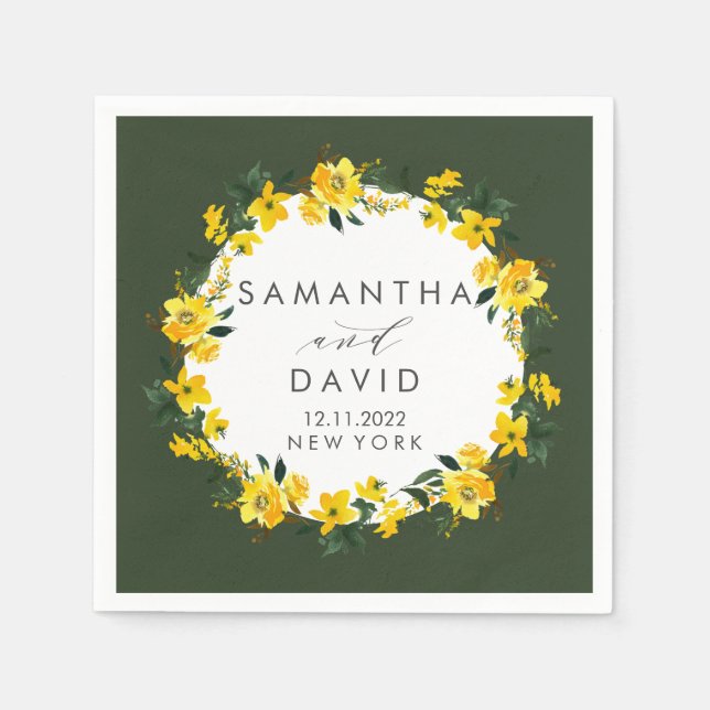 Serviette En Papier Vibrant vert jaune Mariage floral personnalisé (Devant)