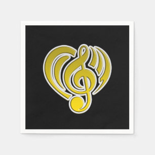 Serviette En Papier Vibrations Amour Musical Coeur Jaune Musique Note