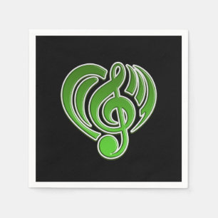 Serviette En Papier Vibrations Amour Musical Cœur Vert Note De Musique