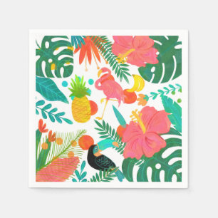 Serviette En Papier Vibrations Tropicales Feuilles Florales Été Luau F