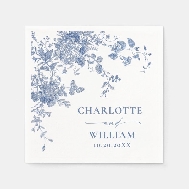 Serviette En Papier Victorian Dusty Blue French Garden Floral Mariage (Devant)