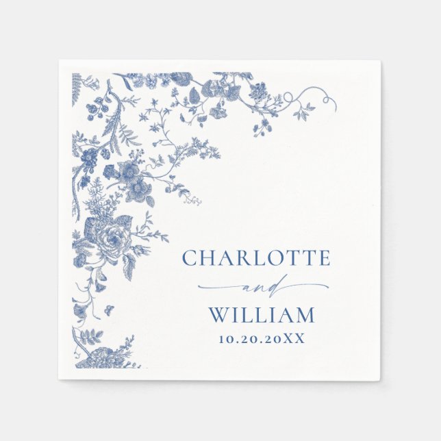Serviette En Papier Victorian Dusty Blue French Garden Floral Mariage (Devant)