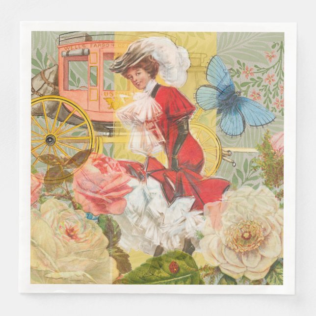 Serviette En Papier Victorian Lady Woman Fun Carriage (Devant)
