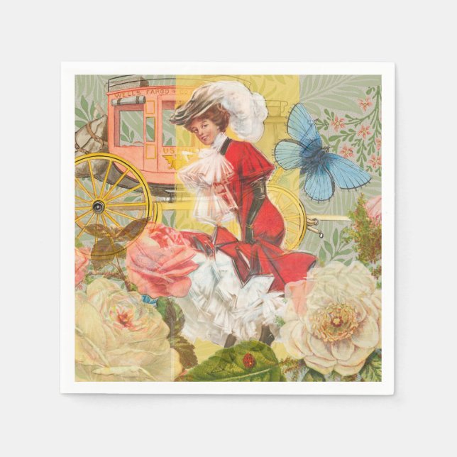 Serviette En Papier Victorian Lady Woman Fun Carriage (Devant)