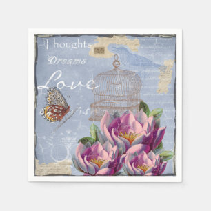 Serviette En Papier Victorian Love Thoughts Dreams Butterfly Bird Cage