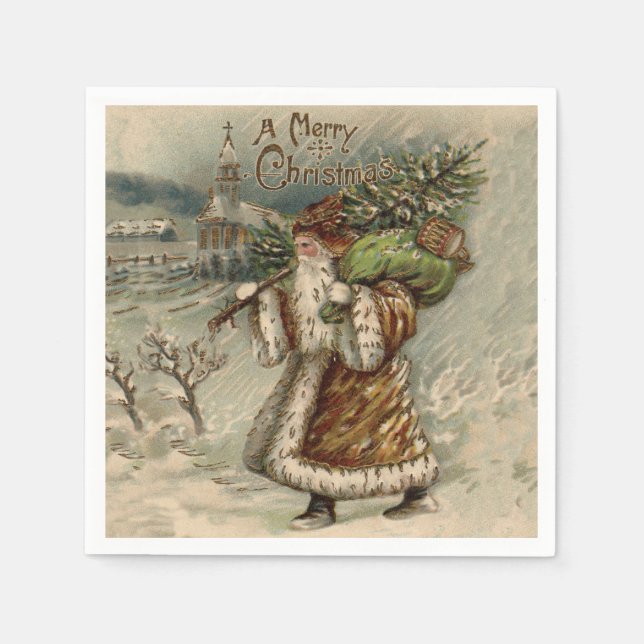 Serviette En Papier Victorian Santa Claus With Christmas Tree (Devant)