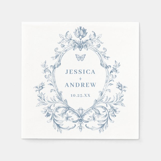 Serviette En Papier Victorien Ornate Grace Floral Dusty Mariage bleu (Devant)
