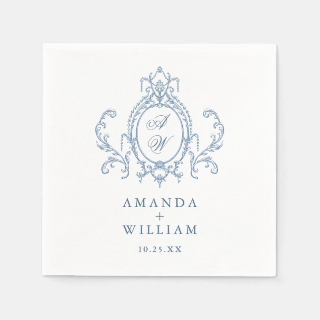 Serviette En Papier Victorien Ornate Grace Floral Dusty Mariage bleu (Devant)