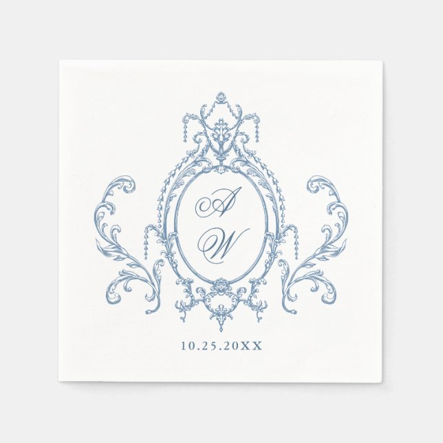 Serviette En Papier Victorien Ornate Grace Floral Dusty Mariage bleu (Devant)