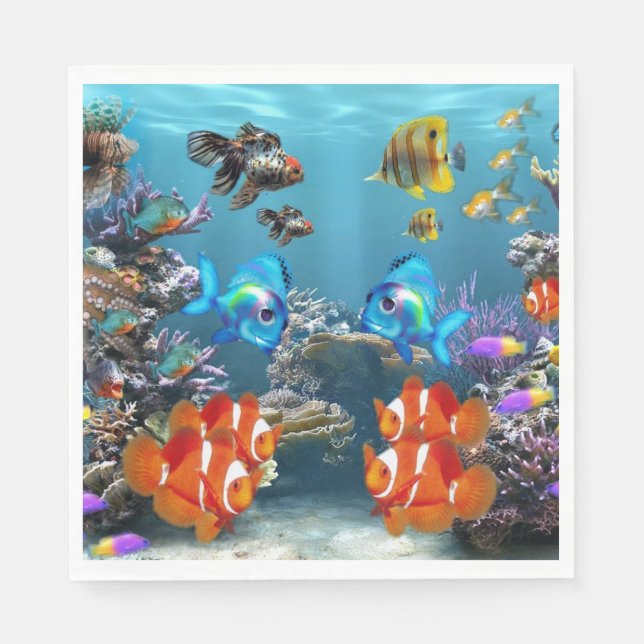 Serviette En Papier Vie marine Aquarium (Devant)
