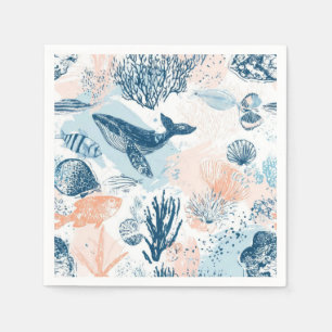 Serviette En Papier Vie marine baleine côtière corail bleu pêche (1)