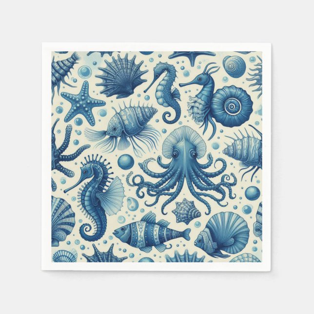Serviette En Papier Vie marine vintage Animaux Motif (Devant)