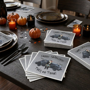 Serviette En Papier Vieil Homme de Voiture Joyeux Halloween Trick or T