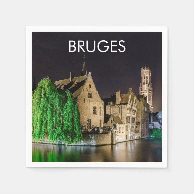 Serviette En Papier Vieille ville de Bruges et tour du Beffroi (Devant)