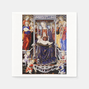 Serviette En Papier Vierge et Enfant Enthronisés avec Ange jouant de l