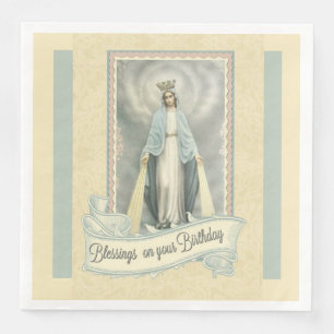 Serviette En Papier Vierge Marie Anniversaire Bénédiction Dentelle Ecr