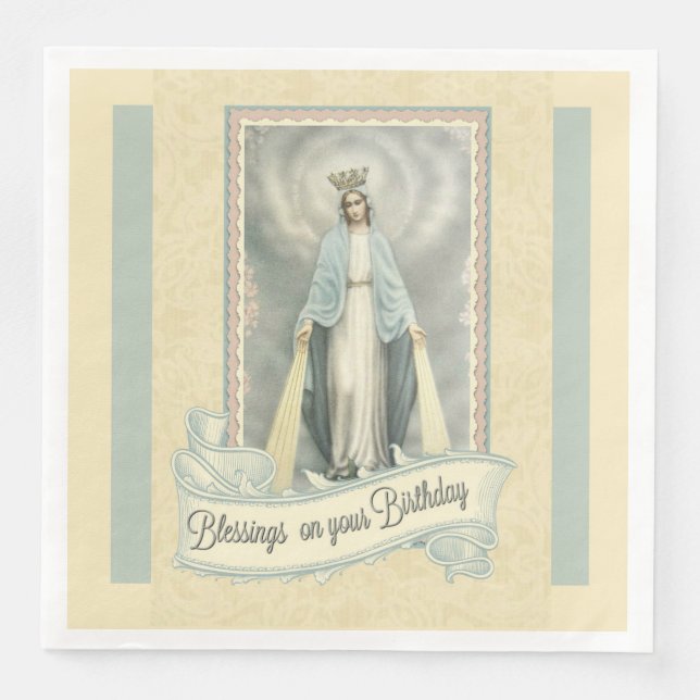 Serviette En Papier Vierge Marie Anniversaire Bénédiction Dentelle Ecr (Devant)