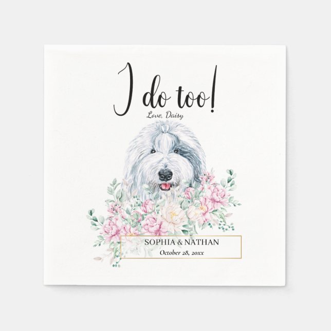 Serviette En Papier Vieux anglais Sheepdog Chien Mariage Cocktail Napk (Devant)